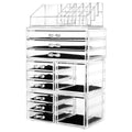 Acrylic 4 Pack Makeup Organizer with 11 Drawers, Clear, Stackable Cosmetic Organizer For Lipstick, Jewelry and Makeup Brushes, Beauty Storage With Drawers For Dresser And Bathroom.