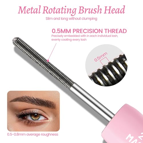 Dual-Ended Iron Wand Mascara, Waterproof, Volumizing and Lengthening, Long Lasting, Smudge-Proof, Clump-Free, Black Metal Wand Mascara Makeup for Women