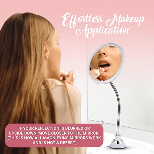 Flexible Gooseneck Makeup Mirror - 10X Magnifying, 360¡Æ Swivel, Adjustable Suction Cup - Stick On Table or Wall for Vanity and Bathroom Use - 6.7 x 6.7 Inch (Round)