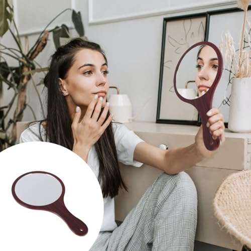 balacoo Wooden Handle Makeup Mirror Handheld Cosmetic Vanity Mirror Lightweight Clear Reflection Round for Travel and Home Use