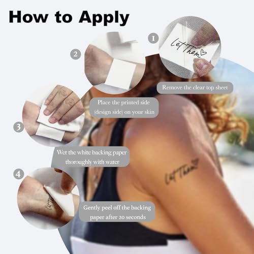 6 Sheets Let Them Heart Temporary Tattoo Stickers - Water Resistant Fake Tattoos for Women/Adults/Kids, Long-Lasting Black Letter Design, Easy Apply & Remove for Parties