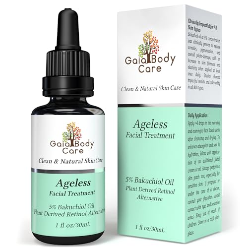 Gaia Body Care 5% Bakuchiol Oil Organic - Anti Aging, Anti Wrinkle, Reduces Fine Lines, Smooths Skin, Hydrates - Botanical Vegan - Natural Retinol Alternative Facial Oil (1oz, Rose)