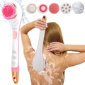 Body Brush Rechargeable, Electric Body Brush Set, Scrubber Shower Brush with Long Handle, Spin Skin Brush with 6 Brush Heads for Cleanse, Massage, exfoliate and Pamper Your Skin in The Shower (Pink)