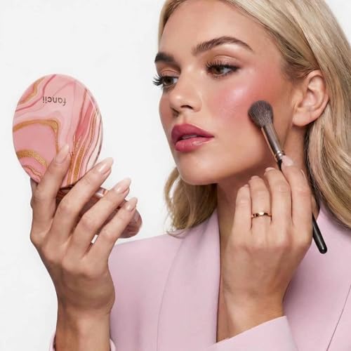 Fancii Mini Taylor Compact Magnifying Mirror with LED Light, 10x/1x, Rechargeable, 3 Light Settings, Dimmable - Small Lighted Travel Handheld Mirror for Pocket, Handbag, Purse, 2-Sided (Marble Rose)