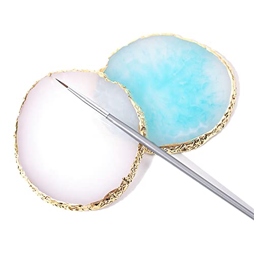 Resin Nail Art Palette, Nail Art Painting Mixed Color Palette Gold Edge Nail Gel Color Makeup Display Board (Pink+White)