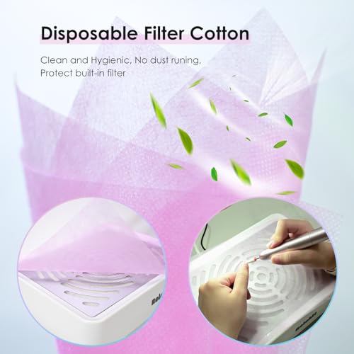 Nail Dust Collector with Lamp&50pcs Disposable Filter&Dusting Brush, Electric Nail Vacuum Cleaner Dust Fan Suction Machine for Manicure Acrylic Gel Nails Polishing, Low Noise,Salon Home