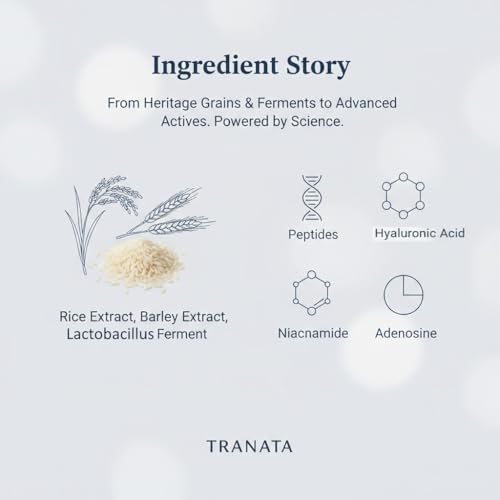 Rice Lipids Peptide Serum - UK Vegan Society Certified, 80% Rice Extract for Glass Skin Glow, Niacinamide & Adenosine High-Nutrition Barrier Care (30ml)1.01floz Korean peptide serum