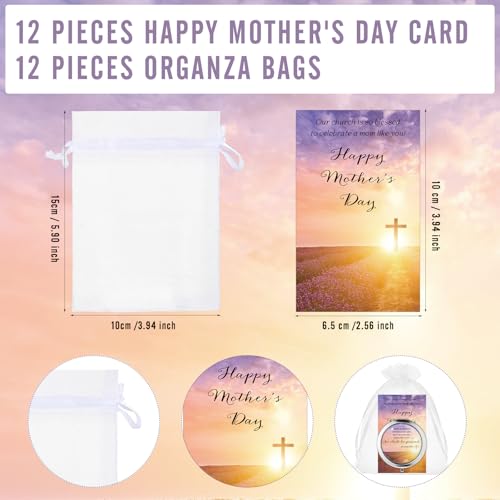 12 Sets Mother's Day Church Gifts Bulk Christian Compact Makeup Mirror Bible Verse Round Pocket Mirror with Gift Cards Organza Bags for Women (3 Style)