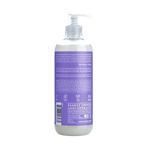 RENPURE Plant-Based Organic Natural Lavender Body Wash, Manuka Honey & Coconut Oil for Body ? Sulfate Free, Moisturizing Shower Gel & Sensitive Skin Body Wash with Pump for Women, 19 Ounce
