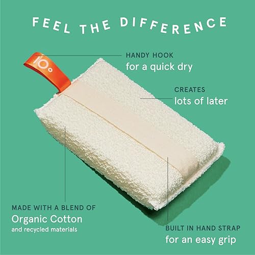 Cleanlogic Organic Cotton Exfoliating Body Scrubber, Reusable Exfoliator Tool for Smooth Skin, Daily Skincare Routine, Natural, 3 Ct Value Pack