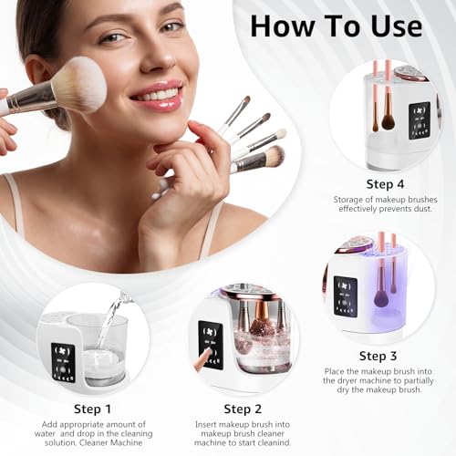 3-in-1 Electric Makeup Brush Cleaner and Dryer, Automatic Brush Cleaning Machine with Dual-Direction Deep Cleaning & Adjustable Drying, Portable USB Cosmetic Tool for All Size Brushes and Sponges