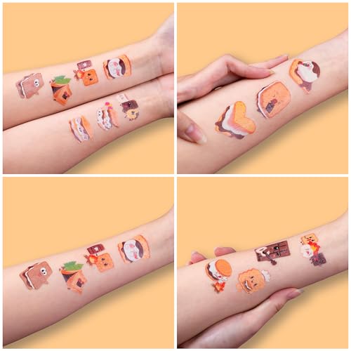 96 PCS Funny Smore Pre-Cut Temporary Tattoos for Kids | Supper Cute Marshmallow Themed Birthday Party Favors, Supplies, Decorations, Camping Fake Tattoo Stickers, School Rewards Gifts & Boys & Girls