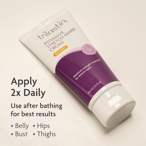TriLASTIN Stretch Mark Cream ? Collagen & Elastin Support Body Cream with Niacinamide, Vitamin C & Vitamin E ? Hydrating Stretch Mark Lotion for Belly, Hips & Thighs ? Unscented - 5.5 oz