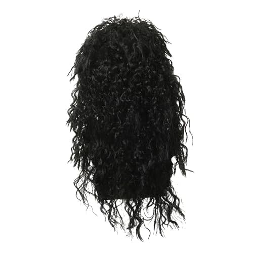 80s Costumes for Men Black Rocker Wig with Bandana Sunglasses Punk Gloves Sleeves for 70s Hippie Party Accessories