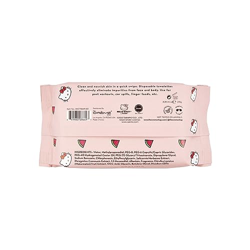 The Cr?me Shop Hello Kitty Complete Cleansing Wipes, Hydrating Watermelon Facial Cleanser Wipes, Korean Face Wipes