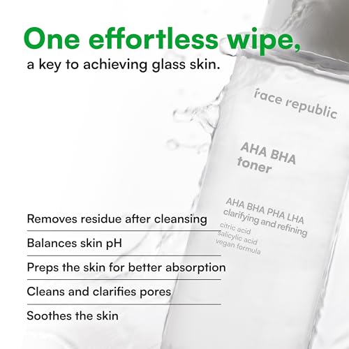 Face Republic AHA/BHA Toner 160ml 5.41 fl oz | Clarifying, Refining, Hydrating | Pore Care, Gentle Exfoliation | AHA BHA PHA LHA | for Oily, Sensitive Skin | Alcohol-Free | Vegan Korean Skincare