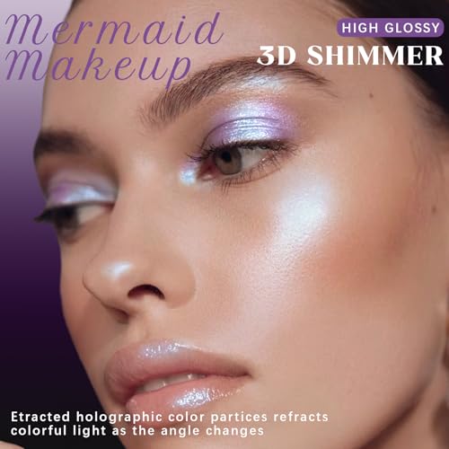 Duochrome Holographic Glitter Eyeshadow Palette, Chameleon Mermaid Blue Pink Plum Purple Double Color Shift iridescent Inner Corner Eye Face Highlighter Smooth Shimmer Eye Shadow Makeup