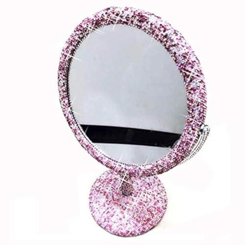 Bling Rhinestone Portable Magnified Double Sided Swivel Makeup Vanity Mirror, 360¡ÆRotate Makeup Mirror Round Shaped Two-Sided Makeup Mirror (Pink)