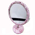 Bling Rhinestone Portable Magnified Double Sided Swivel Makeup Vanity Mirror, 360¡ÆRotate Makeup Mirror Round Shaped Two-Sided Makeup Mirror (Pink)