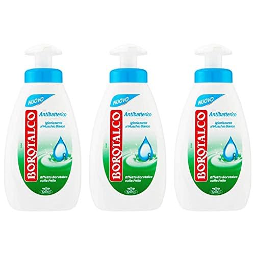 Borotalco: "Antibatterico" Sanitizing Liquid Soap - 8.45 Fluid Ounces (250ml) Bottle with Measuring Cap, pack of 3