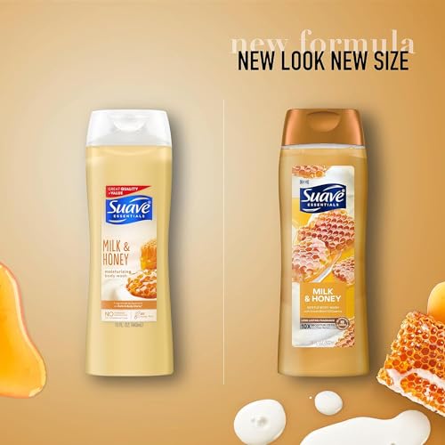 Suave Moisturizing Body Wash, with Milk & Honey and Vitamin E Extract & Moisturizing Body Wash, with Ocean Breeze Scent and Vitamin E Extract, No Parabens, No Phtahaltes, 18 Oz Pack of 6