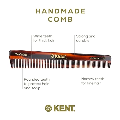 Kent 4T 6 Inch Double Tooth Comb - Fine and Wide Tooth Dressing, Grooming Comb for Hair, Beard, Mustache. Coarse and Fine Styling for Men, Women and Kids. Made in England