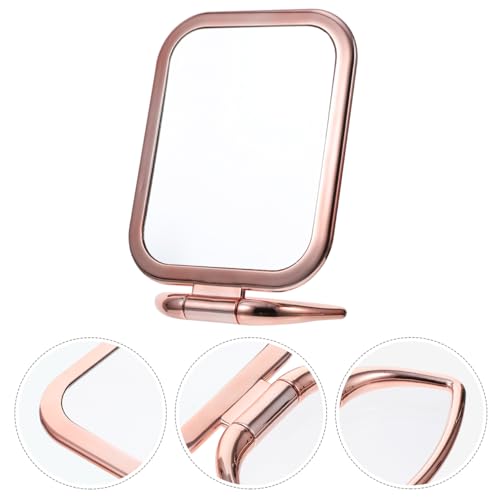 Travel Makeup Mirror Portable Folding Mirror Double Sided Tabletop Mirror Rose Gold Hand Vanity Mirror with Adjustable Stand