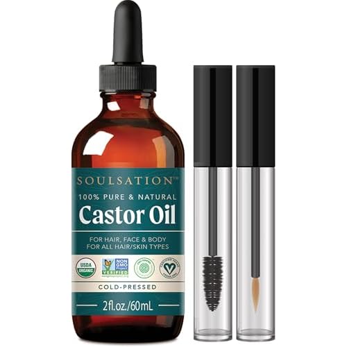 Organic Castor Oil for Eyelashes, Hair & Skin (2oz with Eyelash Kit) | 100% Pure, Natural Cold Pressed