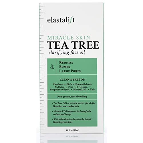 Elastalift Tea Tree Oil Facial Spot Treatment W/Witch Hazel Clarifying Tea Tree Oil For Face Helps Target Redness, Acne, Bumps, Dry Itchy Skin, & Large Pores. Non-Irritating Formula, 1.8 Fl Oz