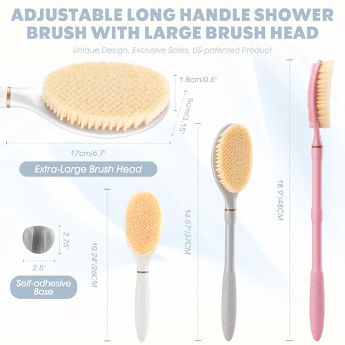 New Back Scrubber Anti-Slip for Shower, 18.9¡®¡¯ Adjustable Shower Back Scrubber with Dual-Side Head & Soft Bristles, Extra-Long Shower Brush Bath Brush for Lathering Cleansing(Gray-L)