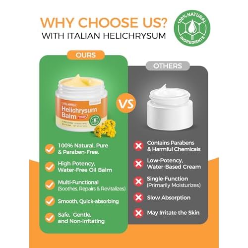 Helichrysum Balm for Skin Repair & Renewal - Natural Soothing Helichrysum Essential Oil Balm with Arnica for Bruise & Redness Relief - Moisturizes & Revitalizes Dry, Sensitive & Aging Skin