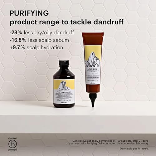 Davines Naturaltech Purifying Shampoo, Clarifying & Anti-Dandruff for Dandruff (Oily or Dry) - With Dandelion Phytoceuticals - Cleanser for Scalp with Dandruff, 8.45 Fl Oz