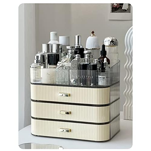 Makeup Organizer with 3 Stackable Drawers, Bathroom Vanity Organizers and Storage, Ideal for Desk and Dresser Countertops, Great for Cosmetics, skincare, Lipsticks, Nail Care