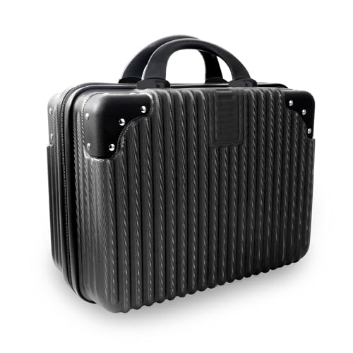 14 Inch Portable Makeup Travel Case Hand Luggage, Pressure-proof Carrying Makeup Case Suitcase with Elastic Band, Small Hard Case Toiletry Bag for Travel Camping Women Girl-Black