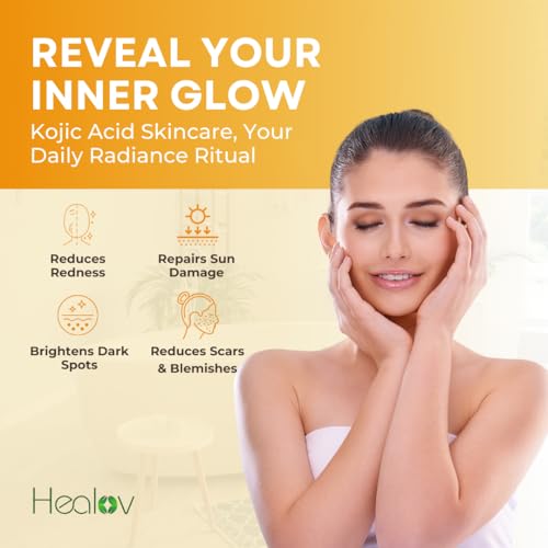 Kojic Acid Skincare Set ? Kojic Soap Cleanser, Exfoliating Body Scrub, Face Cream & Brightening Facial Serum ? Skin Brightening Hyperpigmentation Treatment, Dark Spot Corrector ? with Turmeric Papaya