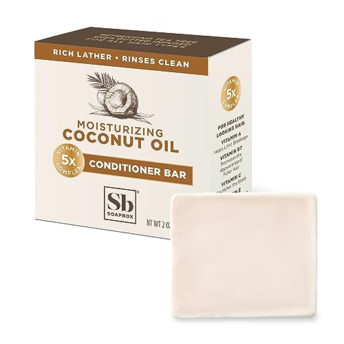 Soapbox Hair Conditioner Bar with Coconut Oil to Moisturize and Nourish Dry Damaged Hair - 2oz Solid Conditioner, Low Plastic, Vegan, Harsh Sulfate Free, Paraben Free