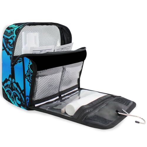Hanging Toiletry Bag for Women Skull Butterfly Blue Makeup Bag Travel Essentials Toiletries Organizer Bag Gothic Skeleton Map Portable Cosmetic Bag