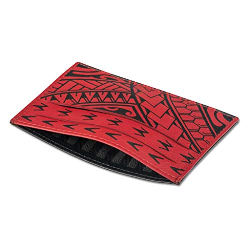 Polynesian Tattoo Leather Credit Card Holder Super Slim Wallet "Hiku" with Tribal Tattoo art by Eugene Ta¡¯ase (Red) from NAKOA