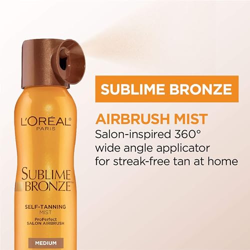 L'Oreal Paris Sublime Bronze Self Tanning Mist, Medium to Natural Spray Tan, 4.6 oz