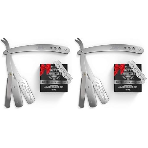 Straight Edge Barber Razor for Close Shaving - Professional Straight Blade Razor for Men with 100 Single Edge Blades- Mens Straight Razor Kit (Pack of 2)