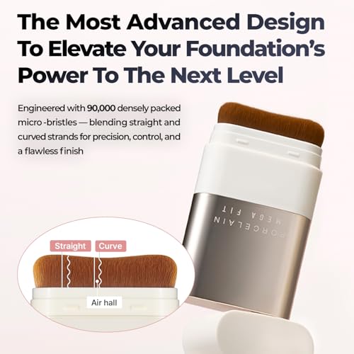 Mega Fit Stick Foundation with Built-in Brush-Full Coverage Creamy Formula for Porcelain Skin Finish, Hydrating&Long Lasting, Master Porcelain, Shade 23, 0.56 oz (02W Honey Beige)