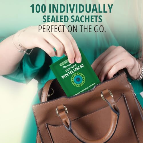 100PCs Tea Tree Eyelid Wipes ? Cleaning Eye Wipes for People with Dry Eyes & Allergies ? Gentle Eyelid Cleanser with Hyaluronic Acid, Chamomile and Aloe ? Individually Wrapped & Biodegradable