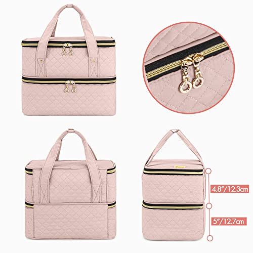 Yarwo Nail Polish Organizer Case Holds 50 Bottles(15ml/0.5 fl.oz) and Nail Lamp, Double Layers Nail Polish Bag with Adjustable Dividers for Nail Art Tools, Dusty Rose (Bag Only, Patent Design)