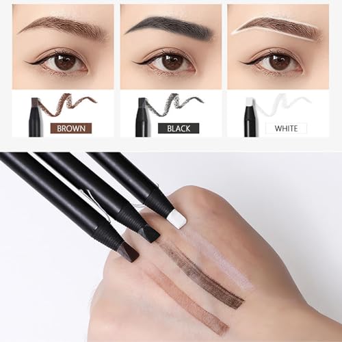 6pcs Waterproof White Black Brown Pre-Draw Mapping Pencils Peel off Eyebrow Pencil Hard Permanent Makeup Eyebrow Pencil (Mix Color)