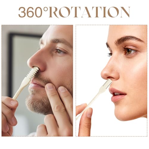 Lothee 50 Pcs Manual Nose Hair Trimmer, Nasal Hair Cutter Bulk for Women, Portable 360 Rotating Nose Hairs Remover Tools for Home, Travel and Beauty Salon, Velvet Storage Bag (White)