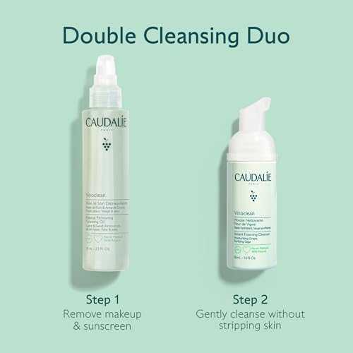 Caudalie Vinoclean Duo Gift Set, Makeup Removing Cleansing Oil 75 mL and Instant Foaming Cleanser 50 mL