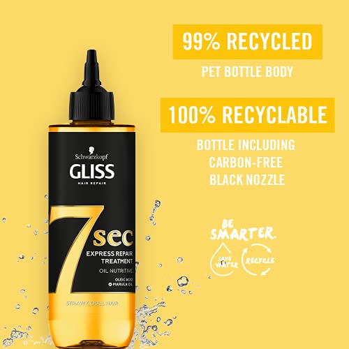Schwarzkopf Gliss 7 Seconds Express Trattamento Riparazione Dei Capelli Olio Nutritivo, Maschera Istantanea per Capelli Spenti e Secchi, 200 ml, Confezione da 1