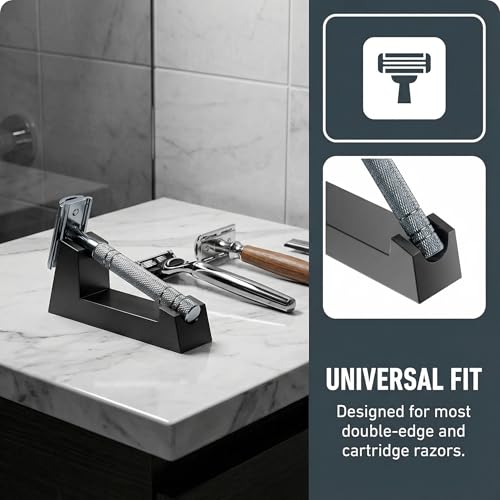 Aluminum Alloy Razor Stand, Safety Aluminum Men's Shaving Stand Black for Bathroom Countertops, Compatible with Henson AL13, AL13-M and Ti22, Anti-Rust and Durable