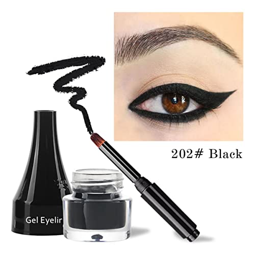 2-in-1 Gel Eyeliner Set, Tattoo Eyeliner Waterproof Smudge Proof Gel Cream Eye liner Pot with Brush, High Pigment Eye Makeup for Women (Black)