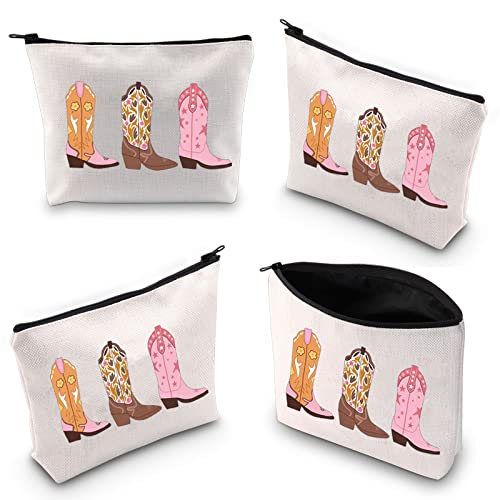 TOBGBE Western Gift Women Cowboy Boots Idea Zipper Pouch Bag Western Cowgirls Cosmetic Bag Western Bags For Women (Cowboy Boots)